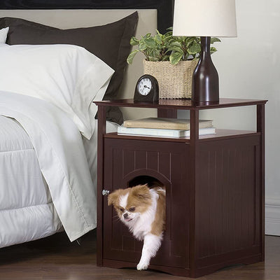 Merry Products Decorative Pet Cage w/ Protection Box End Table, Large, Brown + Merry Products Decorative Cat Enclosed Litter Box Washroom Night Stand, Espresso