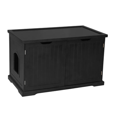 Merry Products Decorative Bench with Enclosed Cat Litter Washroom Box, Black + Merry Products Wooden 6 Foot Dog Gate-N-Crate for Small to Medium Pets, Walnut