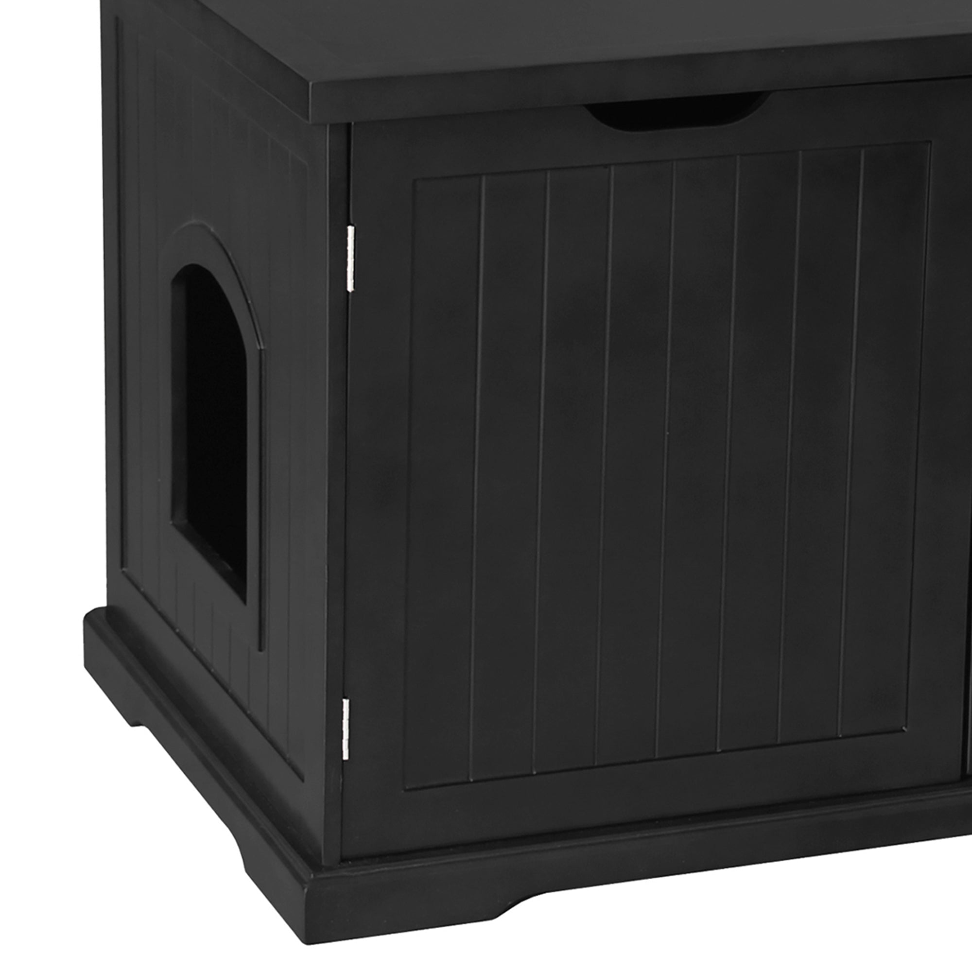 Merry Products Decorative Bench with Enclosed Cat Litter Washroom Box, Black + Merry Products Wooden 6 Foot Dog Gate-N-Crate for Small to Medium Pets, Walnut