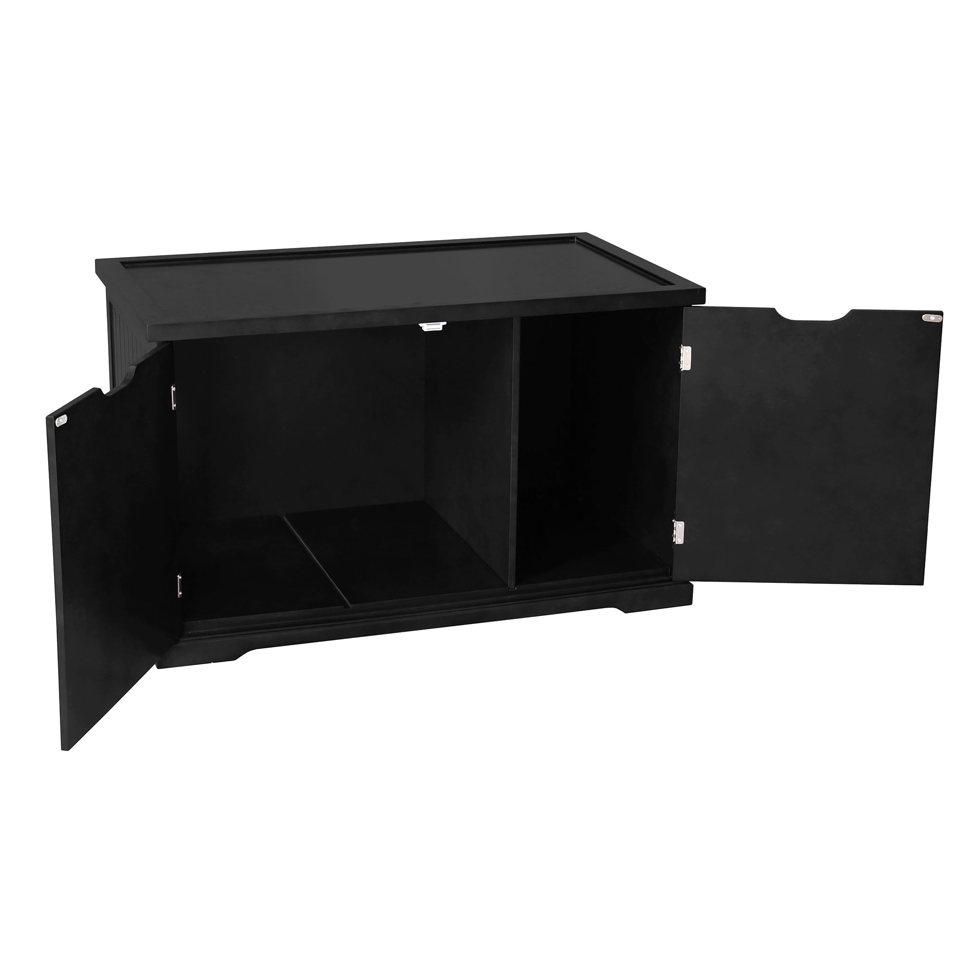 Merry Products Decorative Bench with Enclosed Cat Litter Washroom Box, Black + Merry Products Wooden 6 Foot Dog Gate-N-Crate for Small to Medium Pets, Walnut