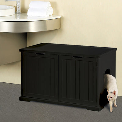 Merry Products Decorative Bench with Enclosed Cat Litter Washroom Box, Black + Merry Products Wooden 6 Foot Dog Gate-N-Crate for Small to Medium Pets, Walnut