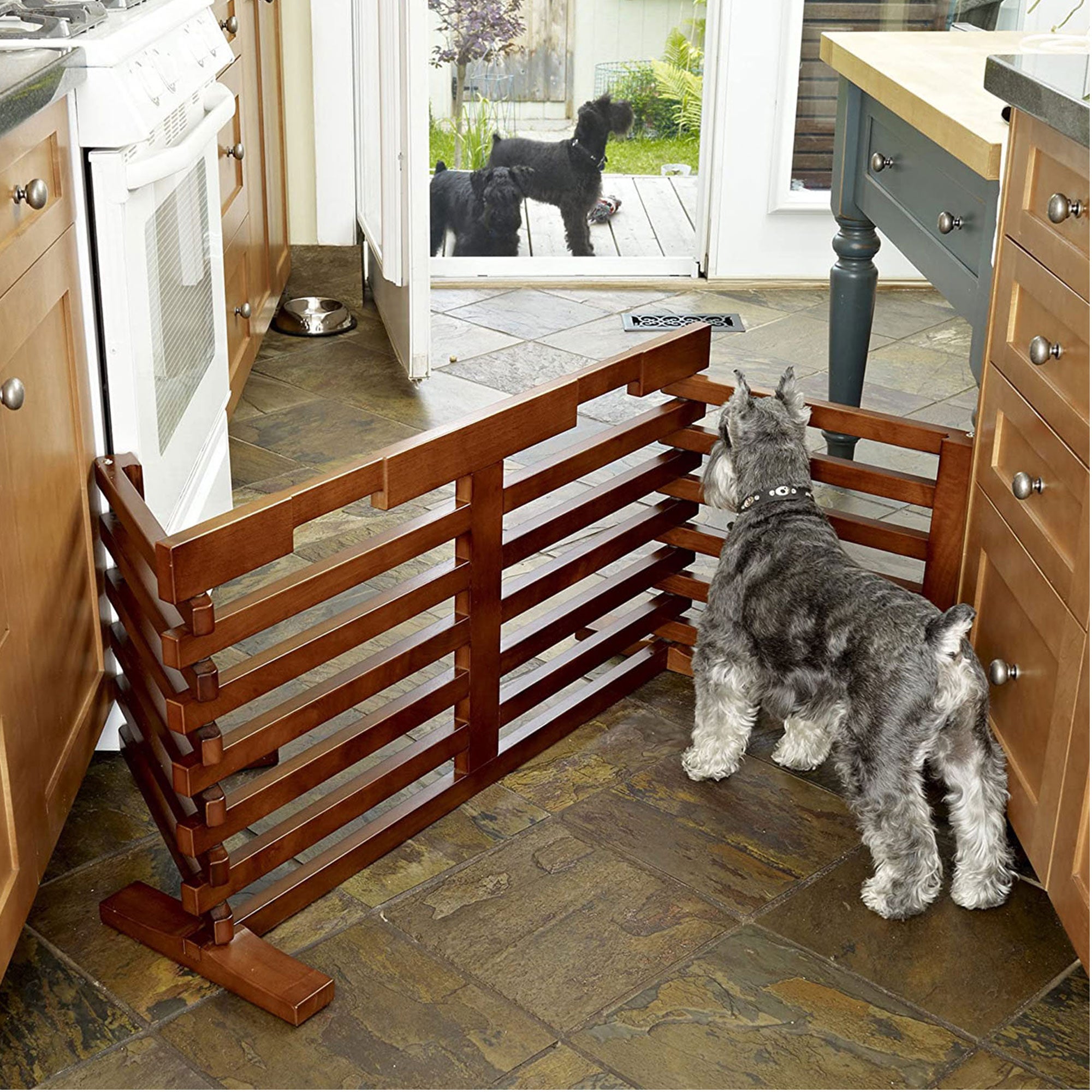 Merry Products Decorative Bench with Enclosed Cat Litter Washroom Box, Black + Merry Products Wooden 6 Foot Dog Gate-N-Crate for Small to Medium Pets, Walnut