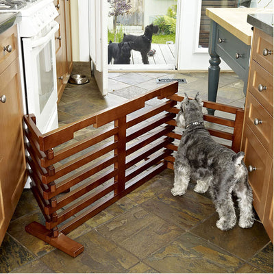 Merry Products Decorative Bench with Enclosed Cat Litter Washroom Box, Black + Merry Products Wooden 6 Foot Dog Gate-N-Crate for Small to Medium Pets, Walnut