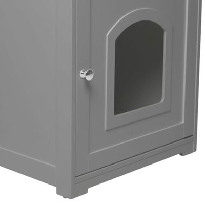 Merry Products Decorative Bench with Enclosed Cat Litter Washroom Box, Black + zoovilla Kitty Litter Loo Indoor Hidden Litter Box Enclosure Furniture, Gray