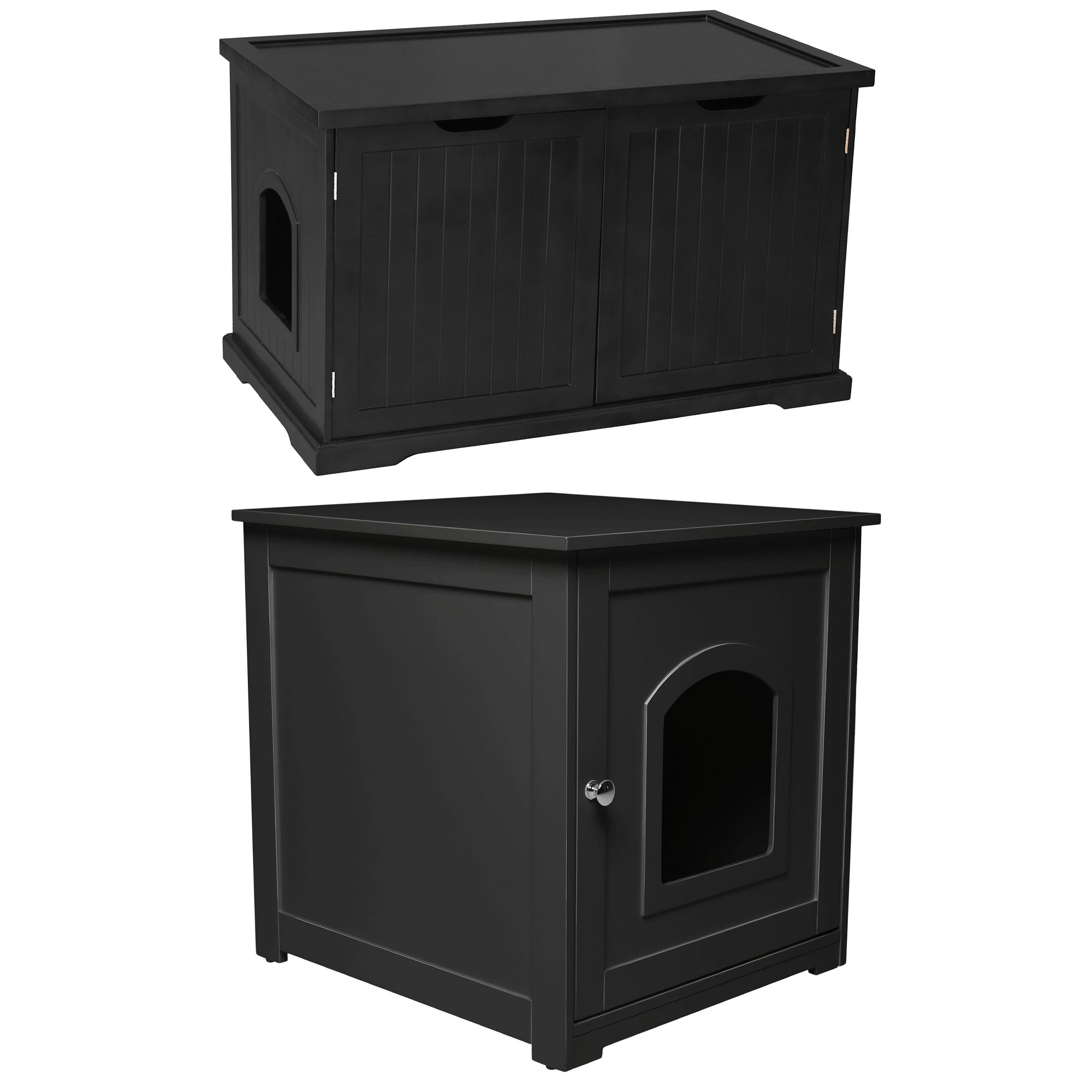 Merry Products Decorative Bench with Enclosed Cat Litter Washroom Box, Black + zoovilla Kitty Litter Loo Indoor Hidden Litter Box Furniture Enclosure, Black