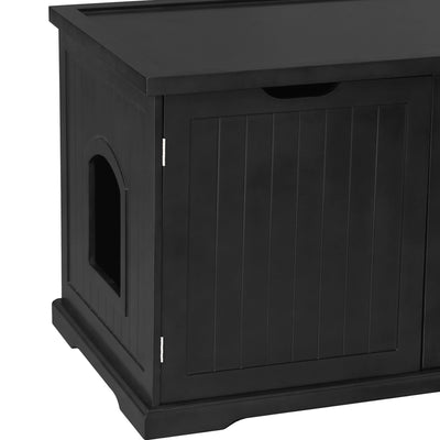 Merry Products Decorative Bench with Enclosed Cat Litter Washroom Box, Black + zoovilla Kitty Litter Loo Indoor Hidden Litter Box Furniture Enclosure, Black