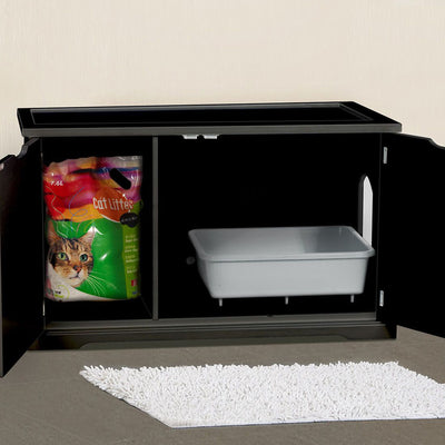 Merry Products Decorative Bench with Enclosed Cat Litter Washroom Box, Black + zoovilla Kitty Litter Loo Indoor Hidden Litter Box Furniture Enclosure, Black