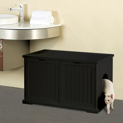 Merry Products Decorative Bench with Enclosed Cat Litter Washroom Box, Black + zoovilla Kitty Litter Loo Indoor Hidden Litter Box Furniture Enclosure, Black