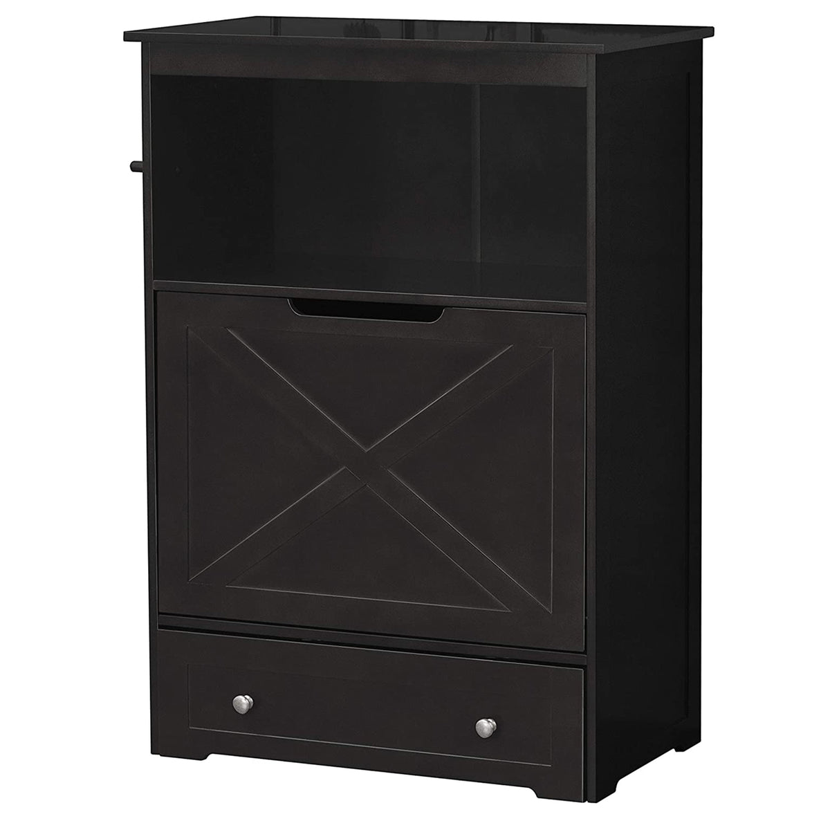 Zoovilla Pet Feeder Large Storage Bin with Hidden Elevated Dog Bowl Stand, Black + Merry Products Wooden 6 Foot Dog Gate-N-Crate for Small to Medium Pets, Walnut