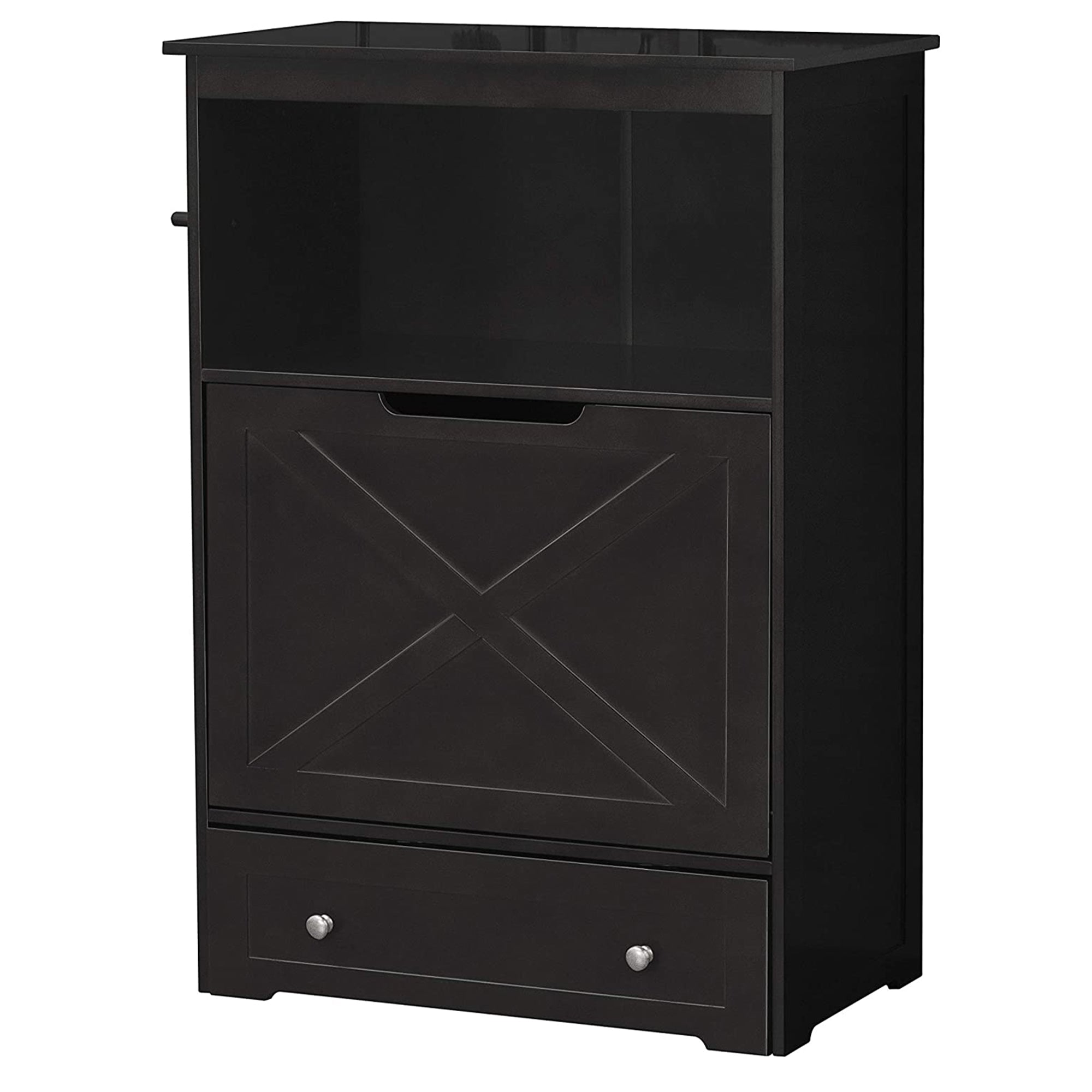 Zoovilla Pet Feeder Large Storage Bin with Hidden Elevated Dog Bowl Stand, Black + Merry Products Wooden 6 Foot Dog Gate-N-Crate for Small to Medium Pets, Walnut