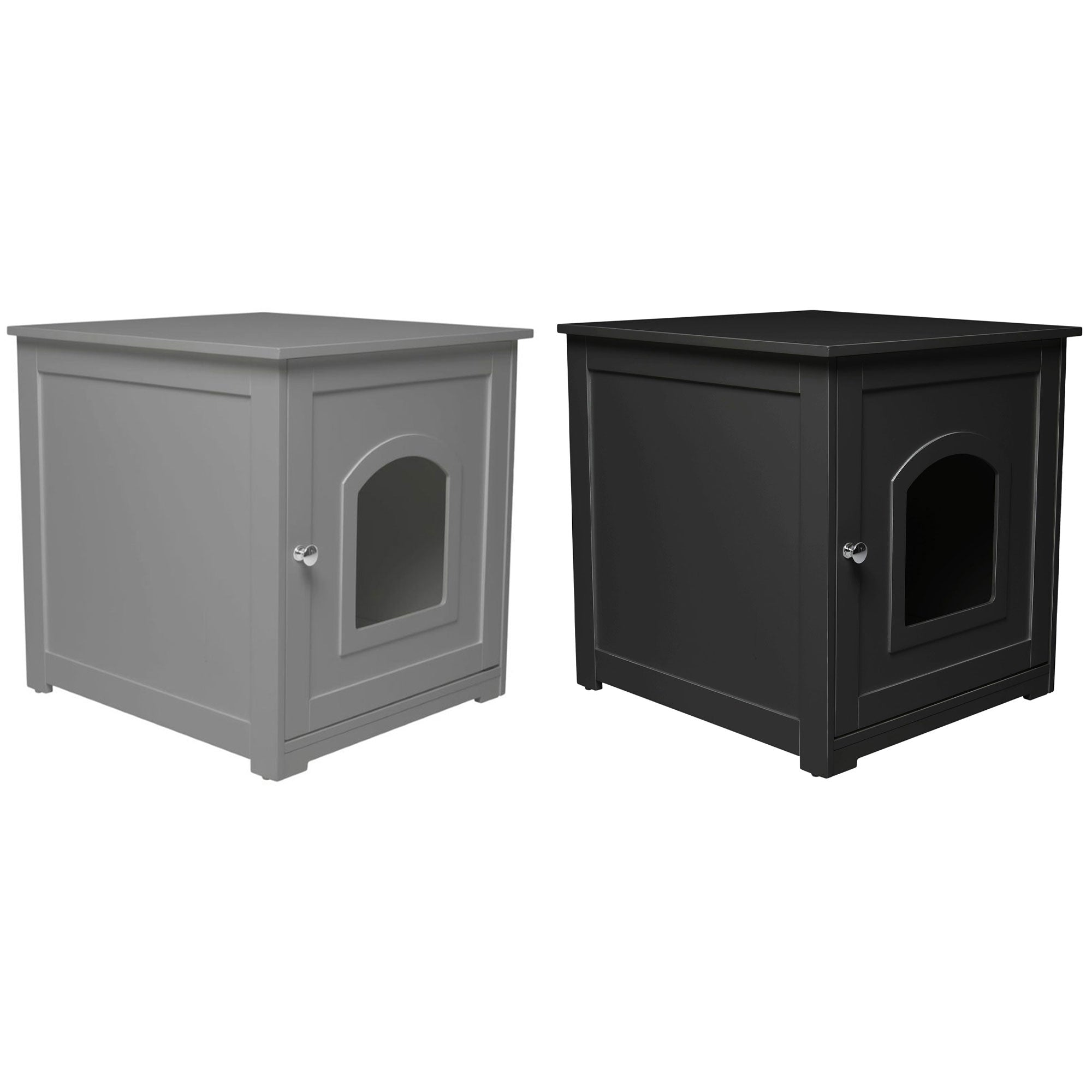 zoovilla Kitty Litter Loo Indoor Hidden Litter Box Enclosure Furniture, Gray + zoovilla Kitty Litter Loo Indoor Hidden Litter Box Furniture Enclosure, Black
