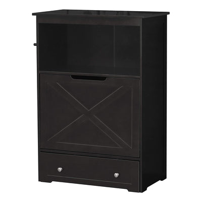 Zoovilla Pet Feeder Large Storage Bin with Hidden Elevated Dog Bowl Stand, Black + zoovilla Kitty Litter Loo Indoor Hidden Litter Box Enclosure Furniture, Gray