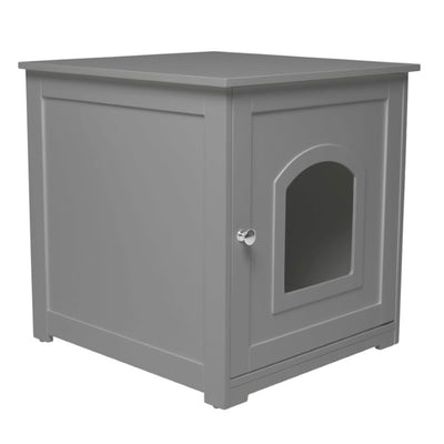 Zoovilla Pet Feeder Large Storage Bin with Hidden Elevated Dog Bowl Stand, Black + zoovilla Kitty Litter Loo Indoor Hidden Litter Box Enclosure Furniture, Gray