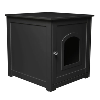Zoovilla Pet Feeder Large Storage Bin with Hidden Elevated Dog Bowl Stand, Black + zoovilla Kitty Litter Loo Indoor Hidden Litter Box Furniture Enclosure, Black