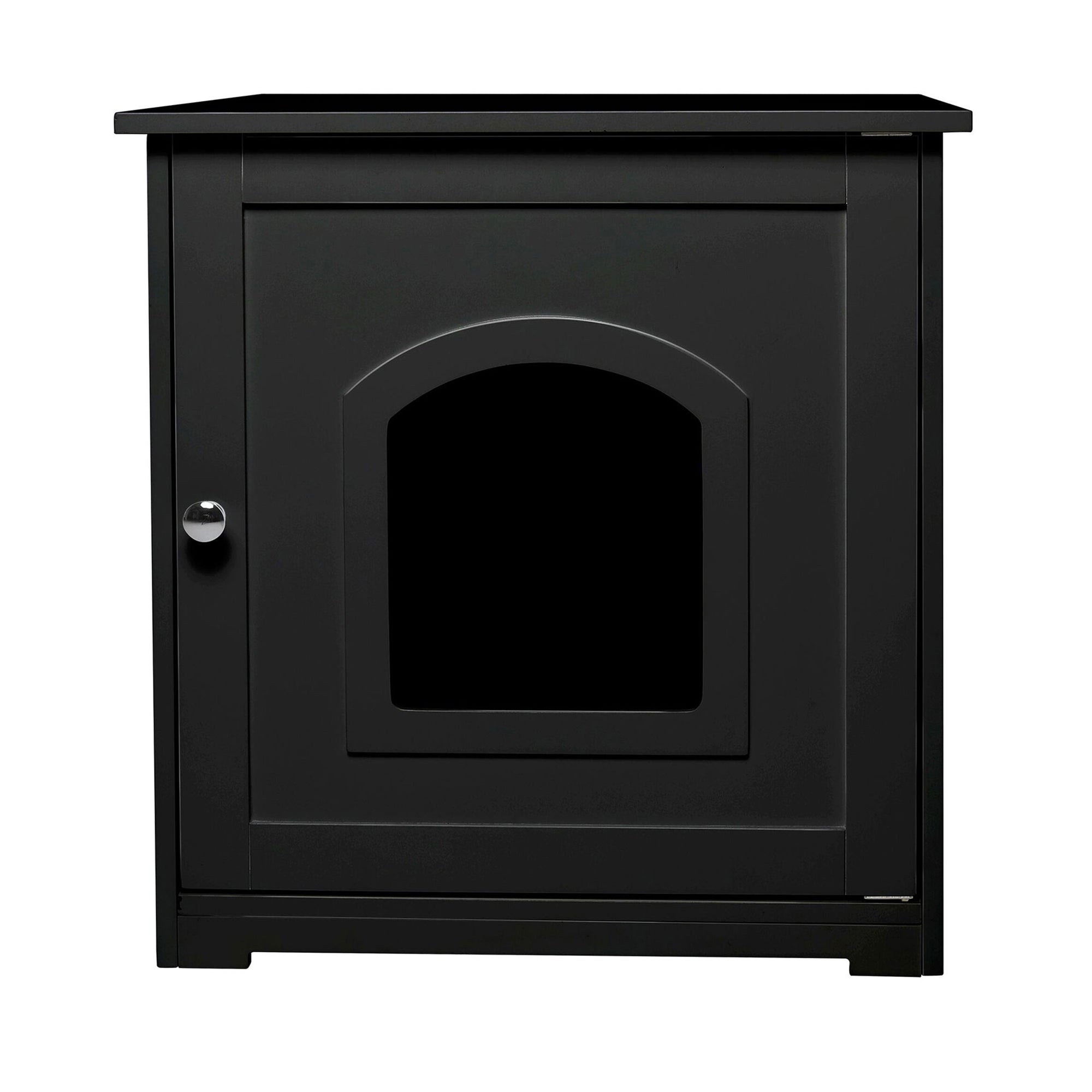 Zoovilla Pet Feeder Large Storage Bin with Hidden Elevated Dog Bowl Stand, Black + zoovilla Kitty Litter Loo Indoor Hidden Litter Box Furniture Enclosure, Black