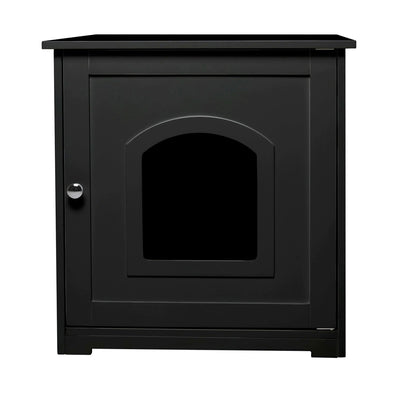 Zoovilla Pet Feeder Large Storage Bin with Hidden Elevated Dog Bowl Stand, Black + zoovilla Kitty Litter Loo Indoor Hidden Litter Box Furniture Enclosure, Black