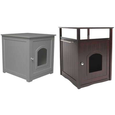 zoovilla Kitty Litter Loo Indoor Hidden Litter Box Enclosure Furniture, Gray + Merry Products Decorative Cat Enclosed Litter Box Washroom Night Stand, Espresso
