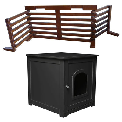 Merry Products Wooden 6 Foot Dog Gate-N-Crate for Small to Medium Pets, Walnut + zoovilla Kitty Litter Loo Indoor Hidden Litter Box Furniture Enclosure, Black