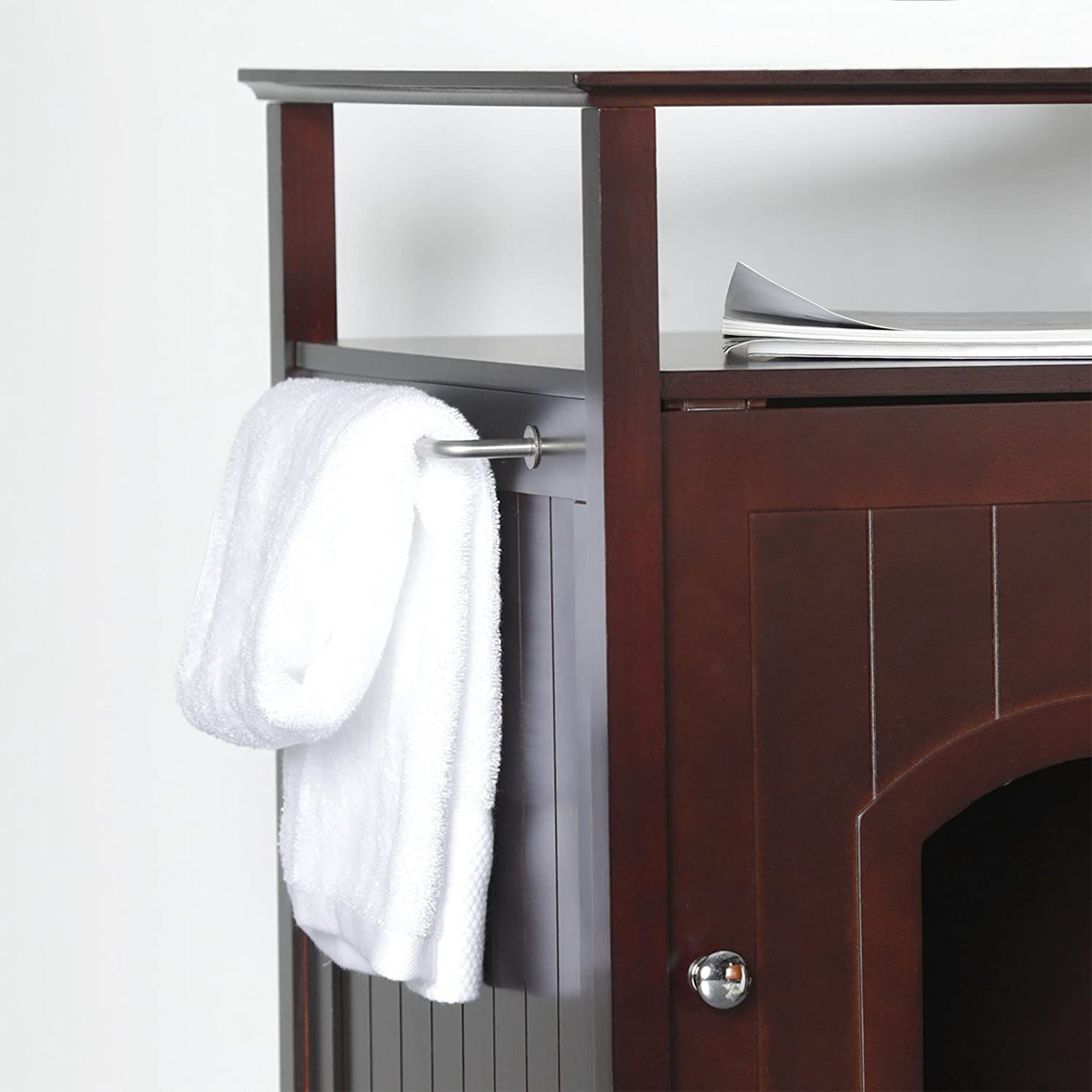 Merry Products Wooden 6 Foot Dog Gate-N-Crate for Small to Medium Pets, Walnut + Merry Products Decorative Cat Enclosed Litter Box Washroom Night Stand, Espresso