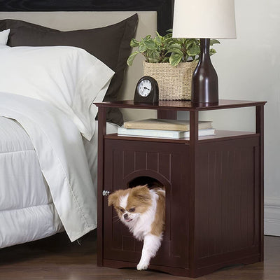 Merry Products Wooden 6 Foot Dog Gate-N-Crate for Small to Medium Pets, Walnut + Merry Products Decorative Cat Enclosed Litter Box Washroom Night Stand, Espresso