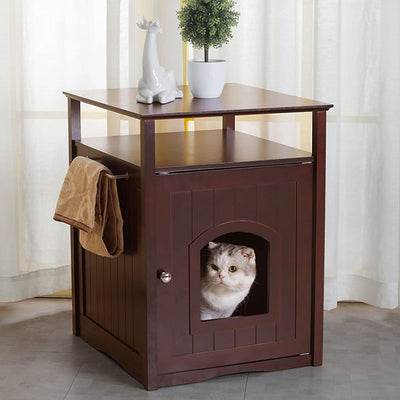 zoovilla Kitty Litter Loo Indoor Hidden Litter Box Furniture Enclosure, Black + Merry Products Decorative Cat Enclosed Litter Box Washroom Night Stand, Espresso