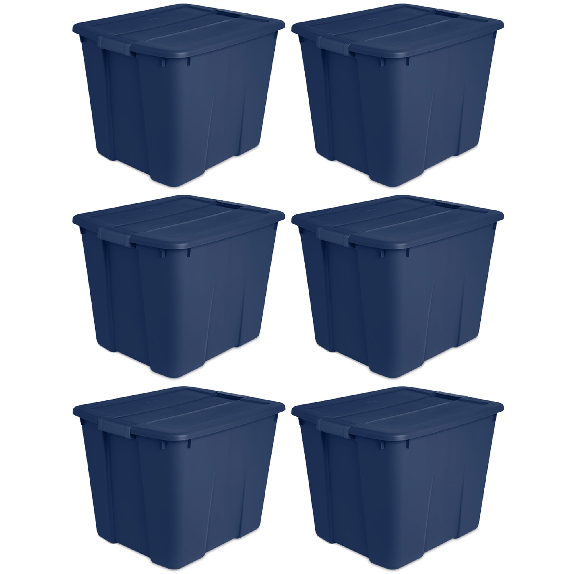 Sterilite 20 Gal Stackable Plastic Storage Tote with Latching Lid, Blue (6 Pack)