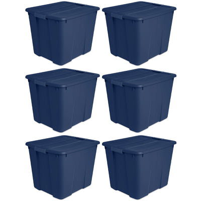 Sterilite 20 Gal Stackable Plastic Storage Tote with Latching Lid, Blue (6 Pack)