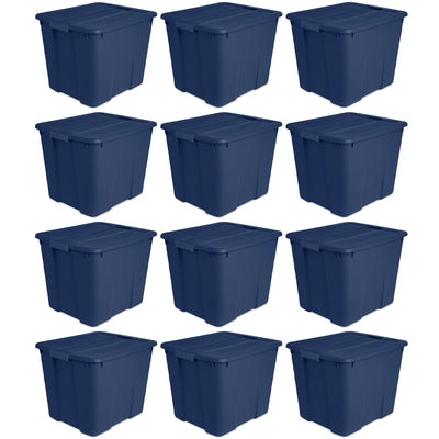 Sterilite 20 Gallon Stackable Storage Tote w/Latching Lid, Marine Blue (12 Pack)