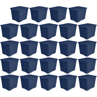 Sterilite 20 Gallon Stackable Plastic Storage Tote w/Latching Lid,Blue (24 Pack)