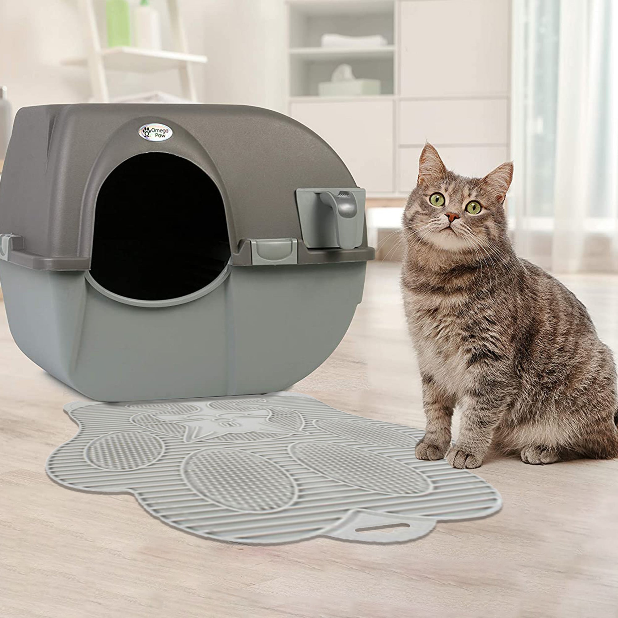 Omega Paw Elite Roll 'N Clean Self Cleaning Cat Litter Box with Paw Floor Mat - VMInnovations