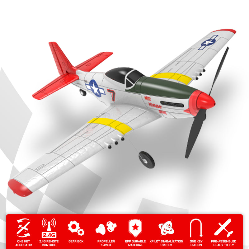 VOLANTEXRC P51D Mustang 2Ch Beginner RC Flying Airplane with Xpilot Stabilizer