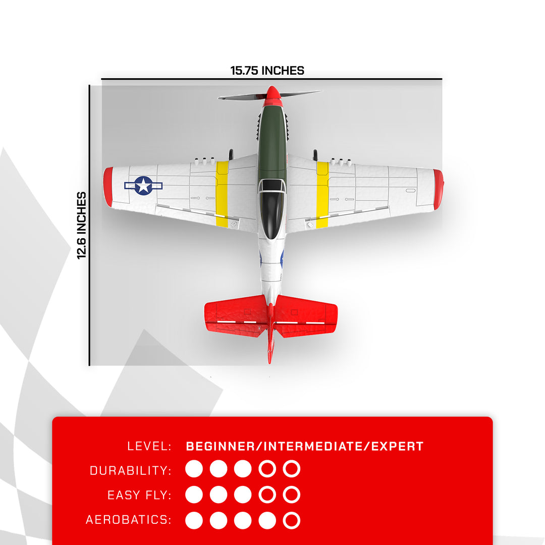 VOLANTEXRC P51D Mustang 2Ch Beginner RC Flying Airplane with Xpilot Stabilizer