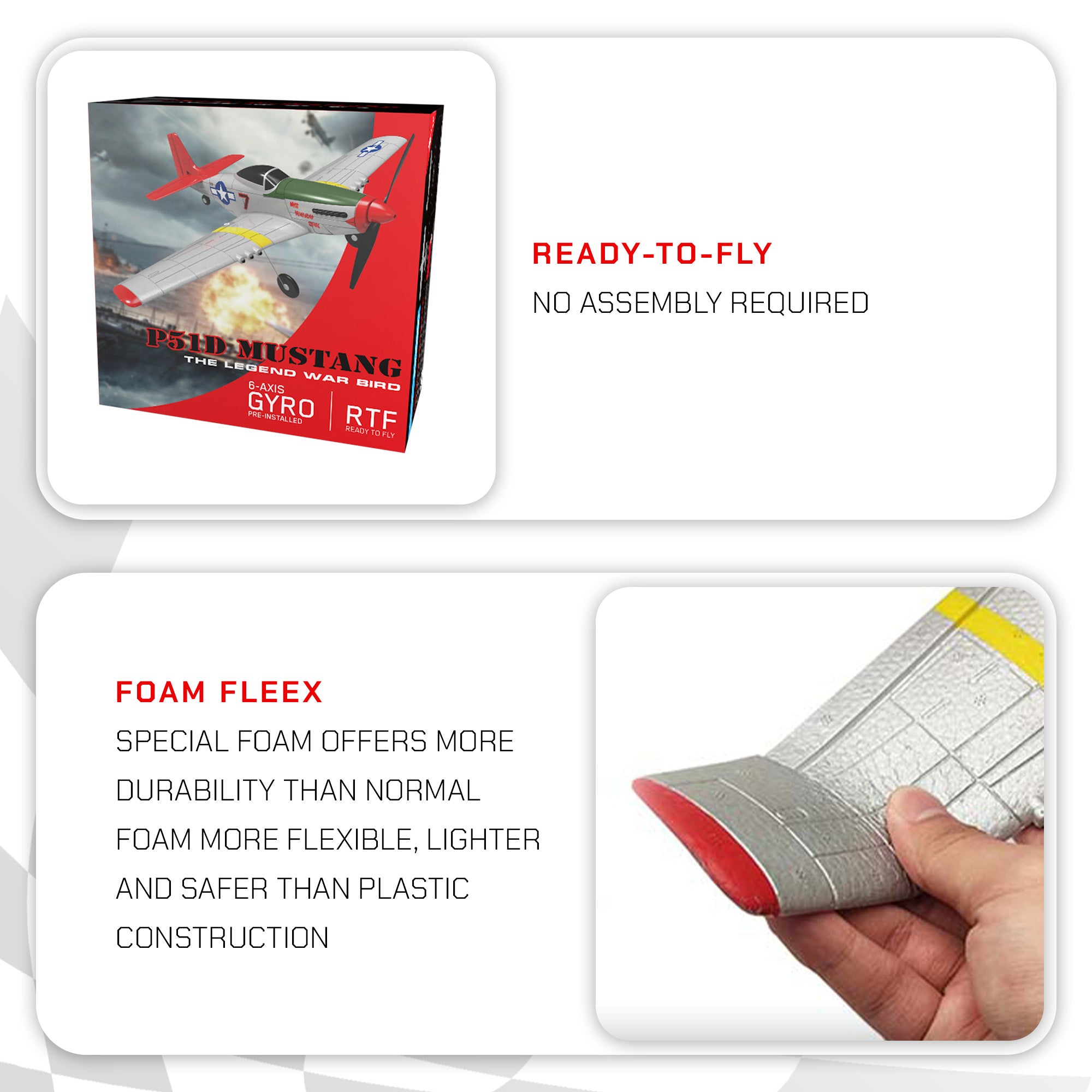 VOLANTEXRC P51D Mustang 2Ch Beginner RC Flying Airplane with Xpilot Stabilizer - VMInnovations