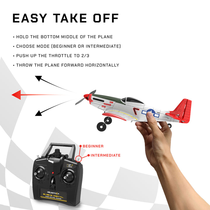 VOLANTEXRC P51D Mustang 2Ch Beginner RC Flying Airplane with Xpilot Stabilizer