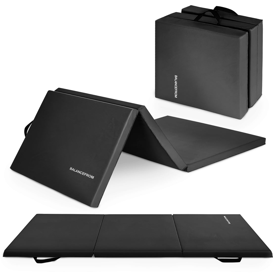 GoGym 6x2ft Folding 3 Panel Exercise Mat with Handles, Black (Open Box)