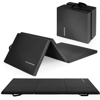 BalanceFrom Fitness GoGym 6x2ft Folding 3 Panel Exercise Mat with Handles, Black - VMInnovations
