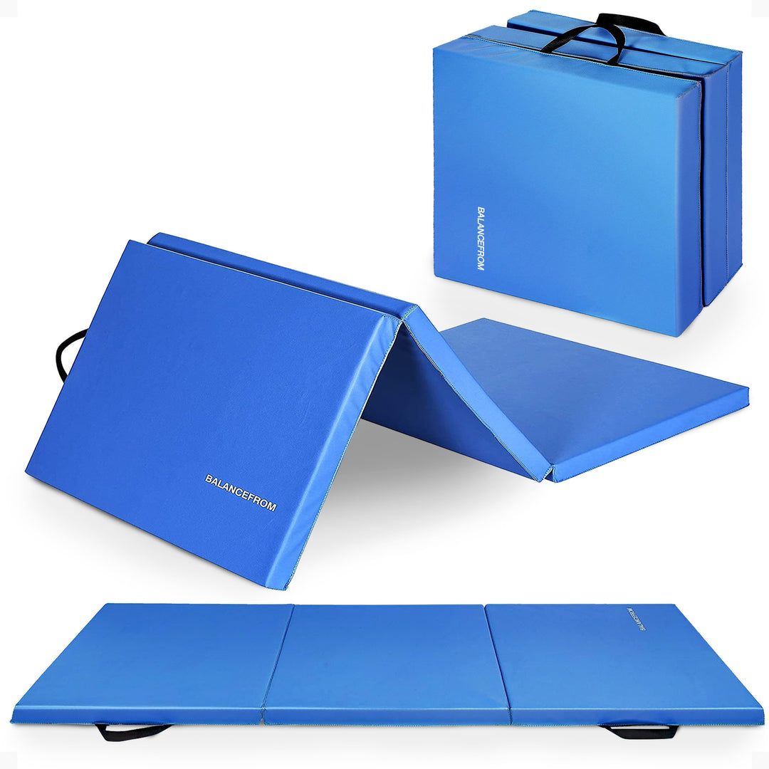BalanceFrom Fitness GoGym 6x2ft 3 Panel Exercise Mat w/ Handles, Blue (Open Box)