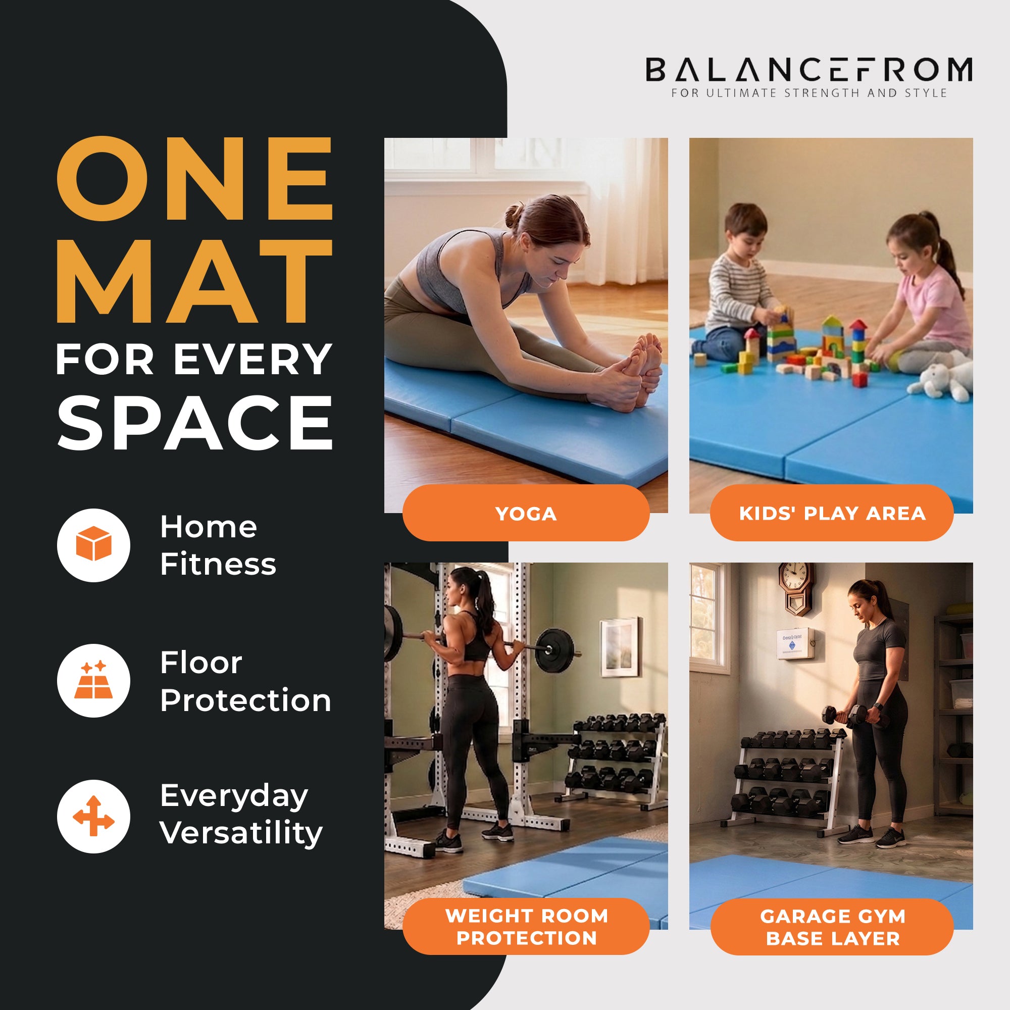 BalanceFrom Fitness GoGym 6x2ft Folding 3 Panel Exercise Mat with Handles (Used)