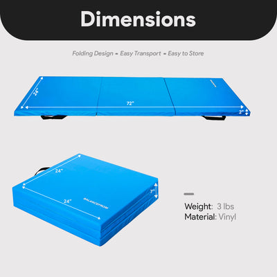 BalanceFrom Fitness GoGym 6x2ft Folding 3 Panel Exercise Mat with Handles, Blue