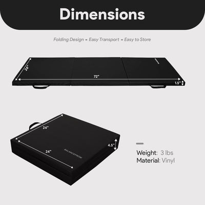 BalanceFrom Fitness GoGym 6'x2'x1.5" Folding 3 Panel Exercise Gym Mat, Black - VMInnovations