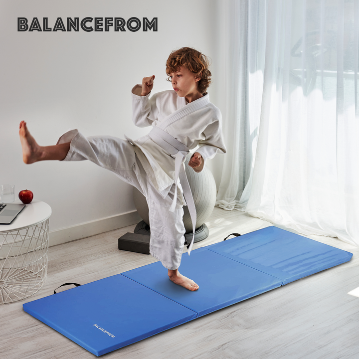 BalanceFrom GoGym 6' x 2' x 1.5" Folding 3 Panel Exercise Gym Mat, Blue (Used)