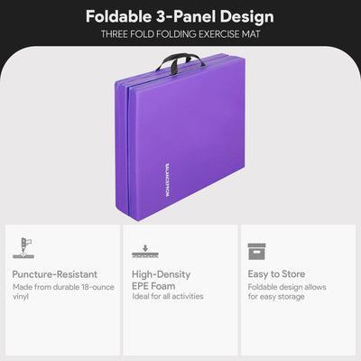 BalanceFrom Fitness GoGym 6'x2'x1.5" Folding 3 Panel Gym Mat, Purple (Open Box)