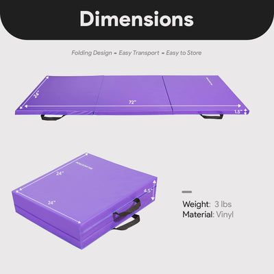 BalanceFrom Fitness GoGym 6'x2'x1.5" Folding 3 Panel Gym Mat, Purple (Open Box)