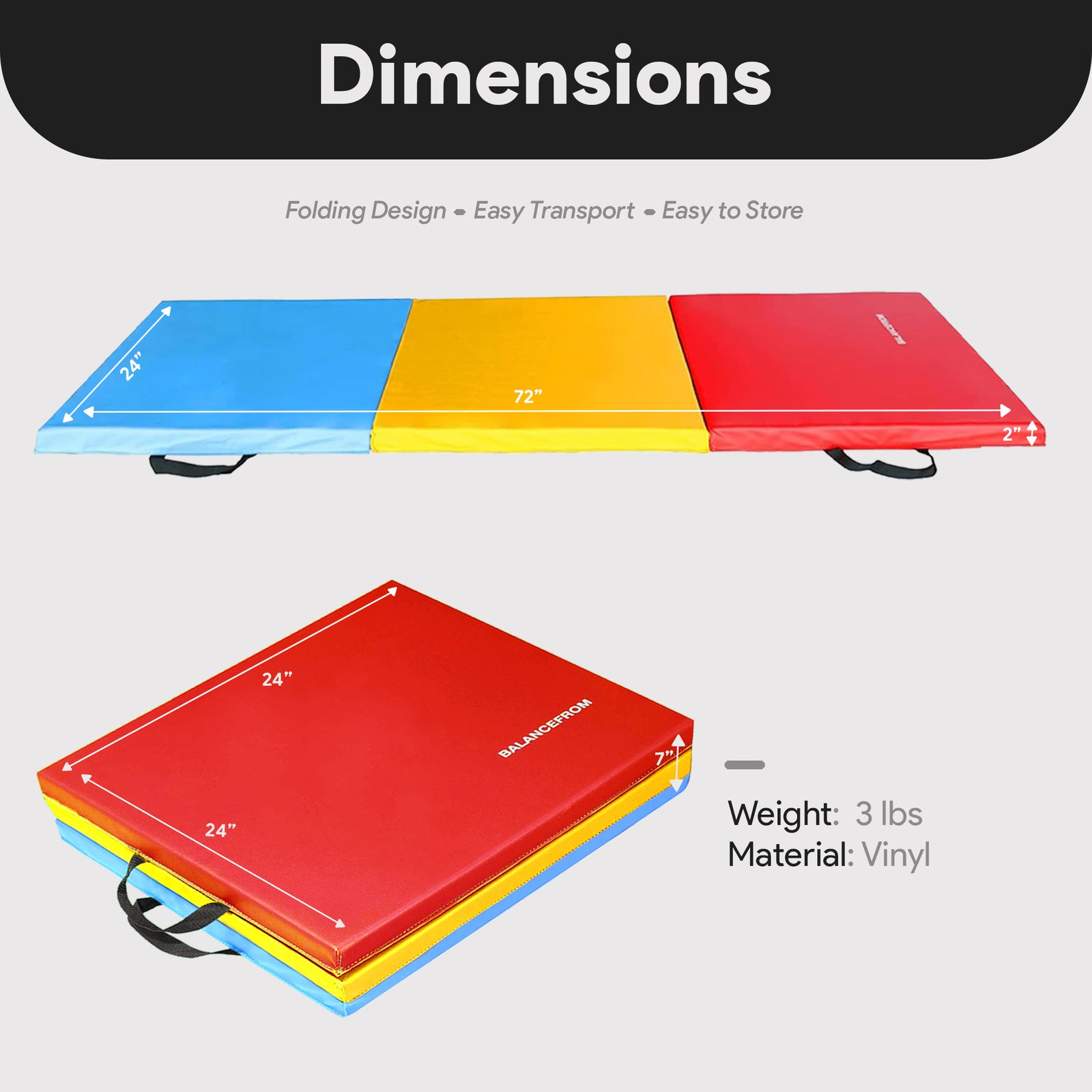 BalanceFrom Fitness GoGym 6x2' Folding 3 Panel Exercise Mat w/Handles (Open Box) - VMInnovations
