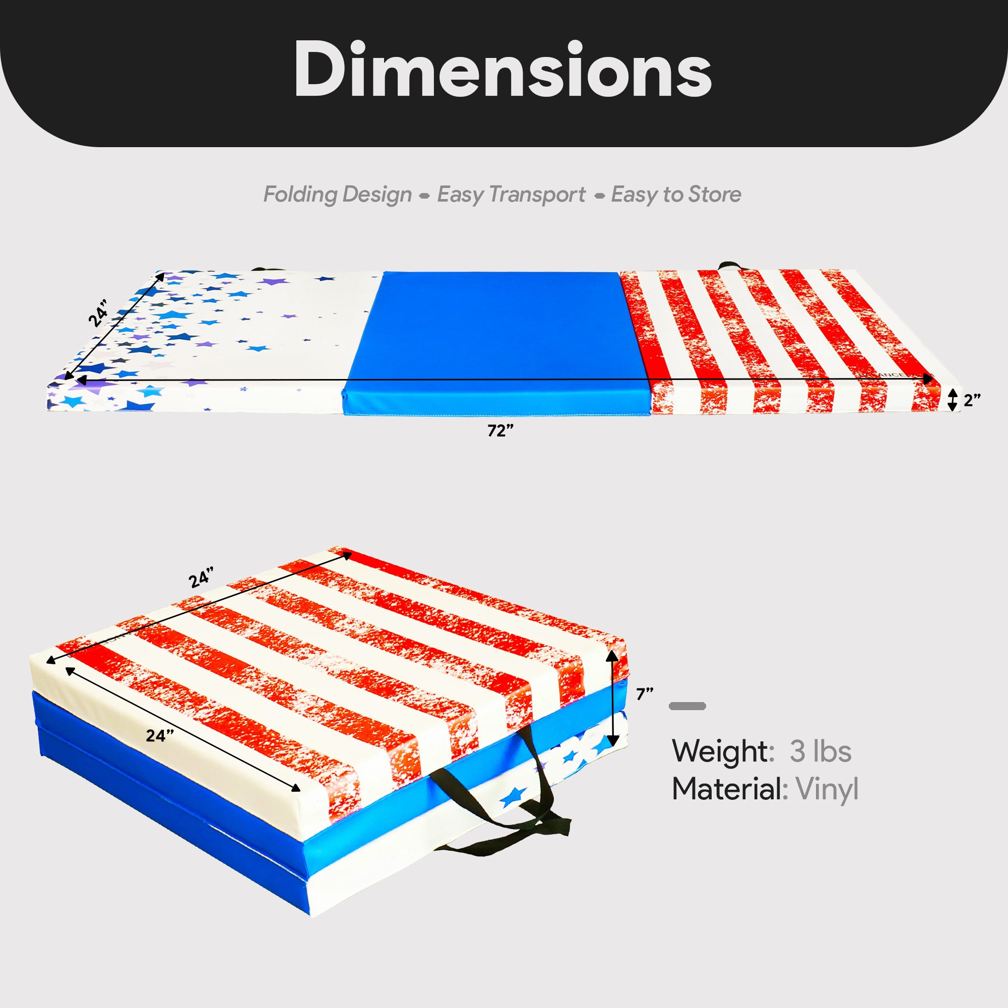 BalanceFrom  GoGym 6x2ft Folding 3 Panel Exercise Mat, Red/White/Blue (Used) - VMInnovations