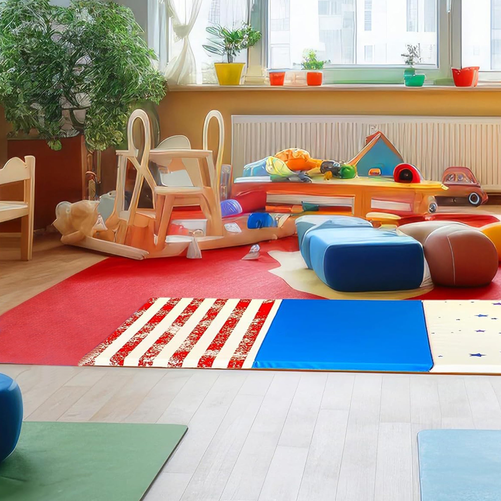 BalanceFrom  GoGym 6x2ft Folding 3 Panel Exercise Mat, Red/White/Blue (Used) - VMInnovations
