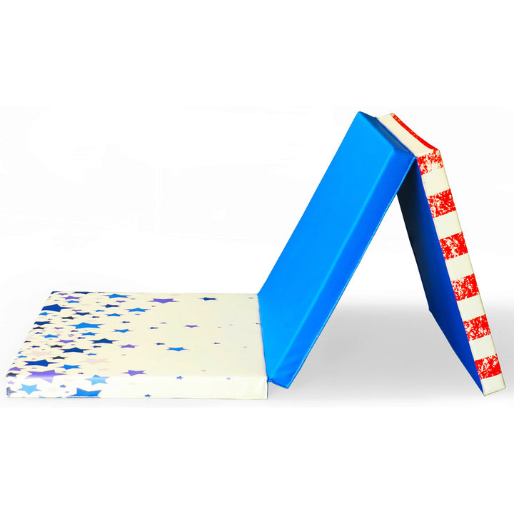 Fitness GoGym 1.5" Thick Folding 3 Panel Gym Mat, Red/White/Blue (Open Box) - VMInnovations