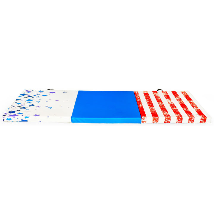 Fitness GoGym 1.5" Thick Folding 3 Panel Gym Mat, Red/White/Blue (Open Box) - VMInnovations