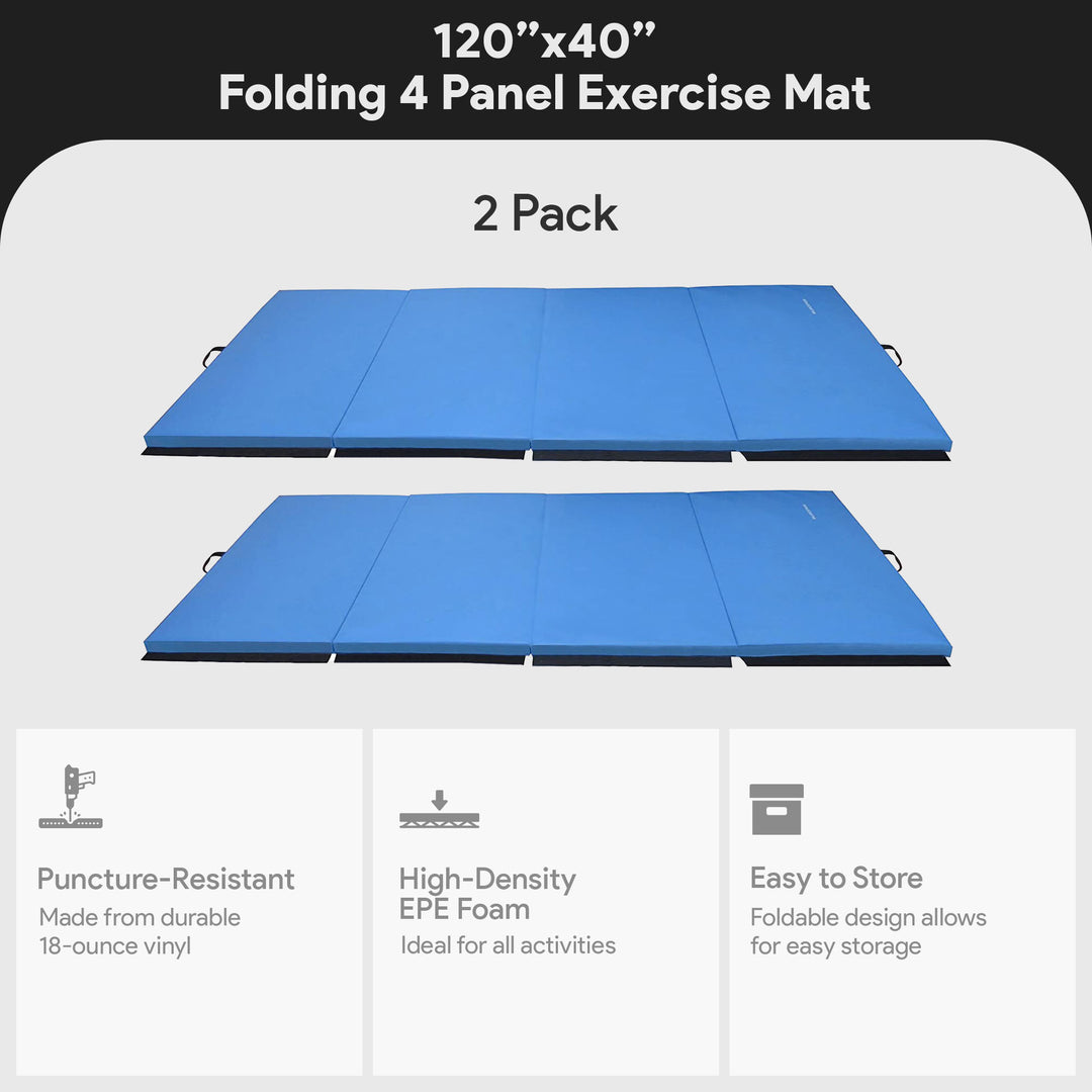 BalanceFrom Fitness 120x48in All Purpose Folding Gymnastics Mat, Blue (2 Pack) - VMInnovations