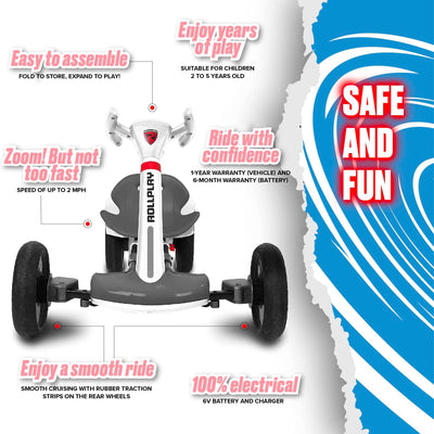 Rollplay FLEX Kart Foldable Ride-On Kids Tricycle 6V Battery Electric Car, White - VMInnovations